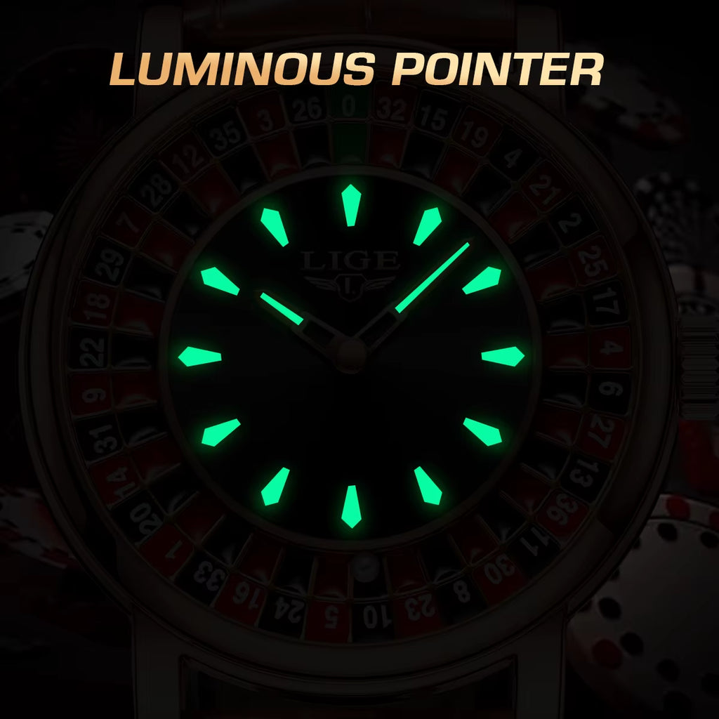 Fashion Brown Leather Men Watch Rotating Dial Las Vegas Roulette Desktop Theme Watch Men Waterproof Luminous Clock Watches